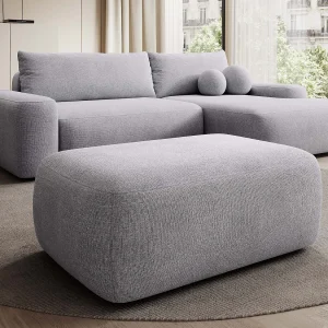 Lichtgrijze gestructureerde stoffen poef in design stijl DAVISO Lichtgrijze gestructureerde stoffen poef in design stijl DAVISO