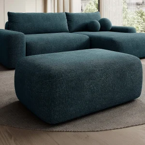 Blauwe gestructureerde stoffen poef in designstijl DAVISO Blauwe gestructureerde stoffen poef in designstijl DAVISO
