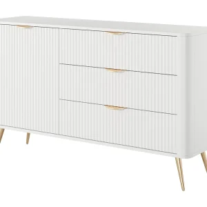 Commode: 3 laden, 1 deur, wit, 138,2 x 38 x 81,2 cm Commode: 3 laden, 1 deur, wit, 138,2 x 38 x 81,2 cm