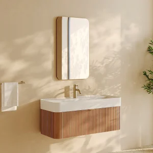 Enkel inbouw wastafelmeubel hangend gestreept, naturel licht, 100 cm, BULMAS