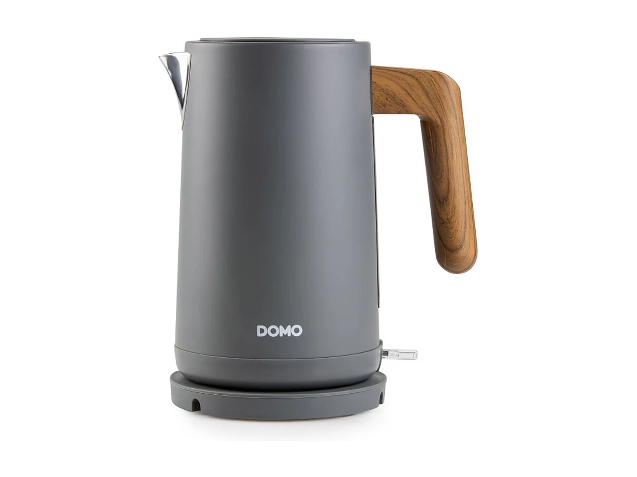 Draadloze waterkoker Domo 1,7L 2200W - 360° basis, uitneembaar kalkfilter, automatische uitschakeling, grijs en hout design