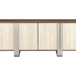 Buffetkast van MDF en metaal, 180x40x73,5 cm, bruin marmerlook.
