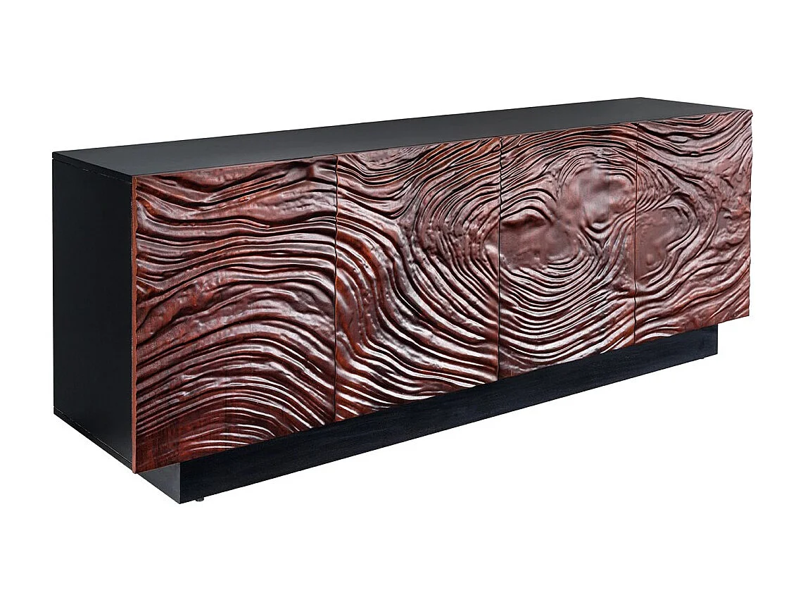 Buffet 175 cm 4 deuren massief hout acacia zwart en donker walnoot - Collectie GAÏA