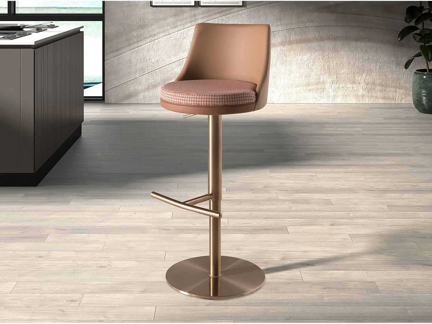 Draaibare kruk van terracottakleurig en beige gemêleerd stof en bruin kunstleer 4229 ANGEL CERDA