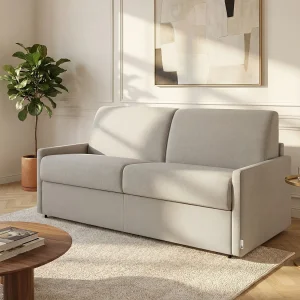Slaapbank express beige stof traagschuim zitting 120 cm matras 22 cm CALIFE