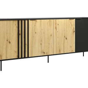 Buffet design IZO – 4 deuren – Onyx zwart & Licht eiken – 220x92x40 cm