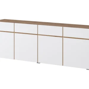 Buffet XL HAVANA – 225 cm – 4 deuren en 4 laden – Eiken en wit – Modern design zonder handvatten