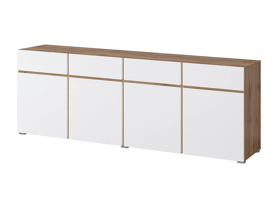 Buffet XL HAVANA – 225 cm – 4 deuren en 4 laden – Eiken en wit – Modern design zonder handvatten