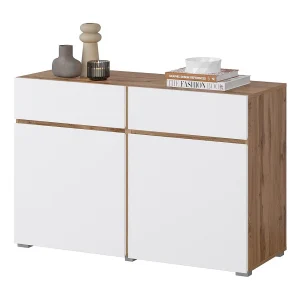Buffet HAVANA – 120 cm – 2 draaideuren en 2 laden – Eiken en wit – Modern ontwerp Buffet HAVANA – 120 cm – 2 draaideuren en 2 laden – Eiken en wit – Modern ontwerp