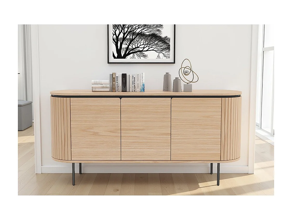 Buffet 160 cm 3 deuren licht eiken en zwart - Collectie SÖREN
