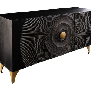 Buffet 140 cm 3 deuren zwart en goud hout – Collectie SOLARIS Buffet 140 cm 3 deuren zwart en goud hout – Collectie SOLARIS
