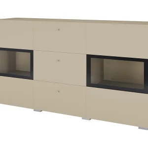 Buffet RAMOS 130 cm – Lichtbeige – 2 glazen deuren en 3 laden – Zonder LED