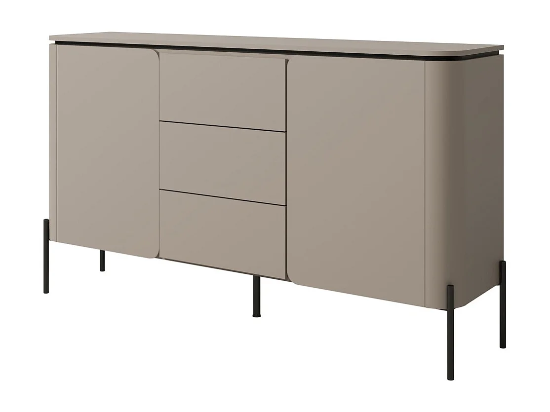 Buffet BELLA 2 deuren 3 laden – Afwerking Congo mat – Zwarte metalen poten