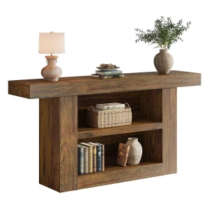 Consoletafel met opbergruimte, 3-laags haltafel in landelijke stijl met U-vormige voet, 160 cm