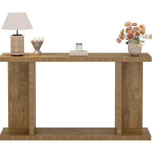 Consoletafel van 140 cm, 2-laags salontafel in landelijke stijl voor achter de bank Consoletafel van 140 cm, 2-laags salontafel in landelijke stijl voor achter de bank