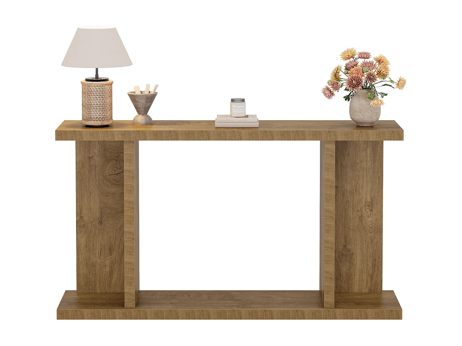 Consoletafel van 140 cm, 2-laags salontafel in landelijke stijl voor achter de bank
