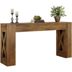 Consoletafel van 160 cm lang, haltafel in landelijke stijl met 2 lades en X-vormige poten. Consoletafel van 160 cm lang, haltafel in landelijke stijl met 2 lades en X-vormige poten.