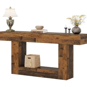 Consoletafel van 160 cm, landelijke haltafel met twee niveaus en U-vormig onderstel. Consoletafel van 160 cm, landelijke haltafel met twee niveaus en U-vormig onderstel.