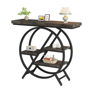 Consoletafel met 4 niveaus, haltafel van 100 cm met geometrisch metalen frame