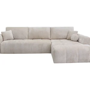 Rechte hoekbank converteerbaar express in beige chenille stof – Matras 13 cm BRIVANO Rechte hoekbank converteerbaar express in beige chenille stof – Matras 13 cm BRIVANO