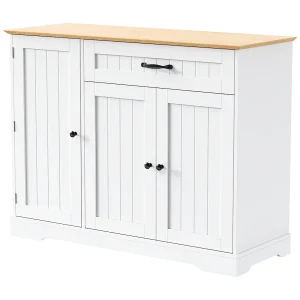 Buffetkast 129x71x91,5 cm met twee lades en drie opbergvakken, verstelbare planken en vijf wielen in grijs voor eetkamer