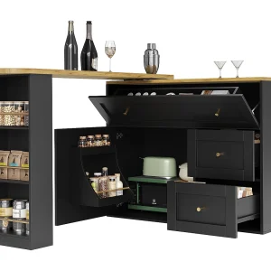 Draaibare bartafel met 1 deur en 2 lades, buffetkast met uitschuifbaar blad (138-204)脳39脳105cm – zwart