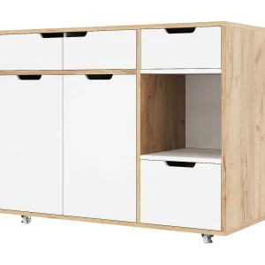 Draaibare bartafel met 3 deuren, kookeiland met opbergruimte – uitschuifbaar blad (138-204)x39x102 cm – zwart