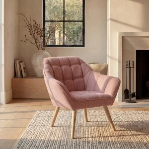 Fauteuil van roze gechineerde stof met Scandinavische stijl CASERTA Fauteuil van roze gechineerde stof met Scandinavische stijl CASERTA