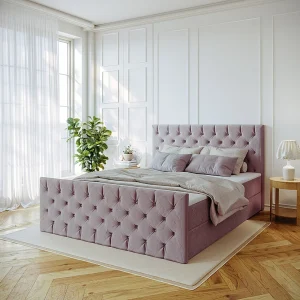 Continentaal bed Mars met bedkaststof Riviera Lilac 200×200 cm