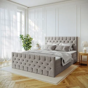 Continentaal bed Mars met bedkaststof Riviera Beige 140×200 cm