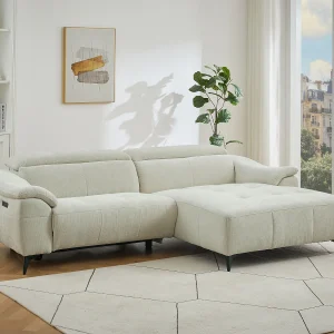 Elektrische relax hoekbank rechts in getextureerde beige stof CLIMOTA
