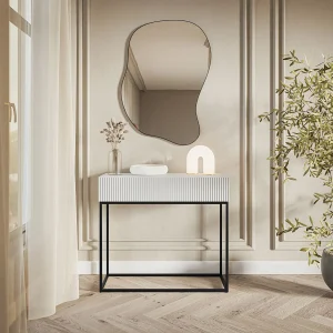 Consoletafel met lade – staand – 90 cm – wit – met zwarte poten – VELDIO