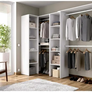 Dmagrin kledingkast, Structuur voor hoekinloopkast, Open hoekkleerhanger, 228x79h187 cm, Wit