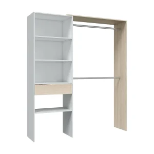 Dmora Grote Kledingkast Easton 40x187h cm Wit 4 Planken, Kledingroede, Slaapkamerkast met Lade