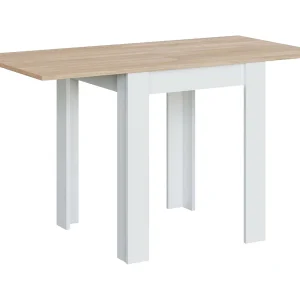 Dkuavit uitschuifbare tafel, Opklapbare eettafel met boekopening, Opvouwbare bijzettafel, 67×67/135h79 cm, Wit en Eiken