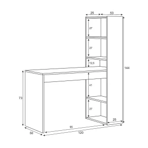 Dmora Bureau Denton 53x120x144h cm Wit Modulair 5 Planken, met Boekenkast Dmora Bureau Denton 53x120x144h cm Wit Modulair 5 Planken, met Boekenkast