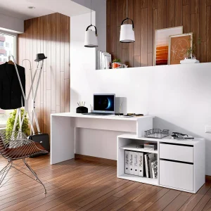 Dmora Bureau Gardena 92x139x75h cm Wit Modulair Hoekontwerp, 2 Planken Dmora Bureau Gardena 92x139x75h cm Wit Modulair Hoekontwerp, 2 Planken