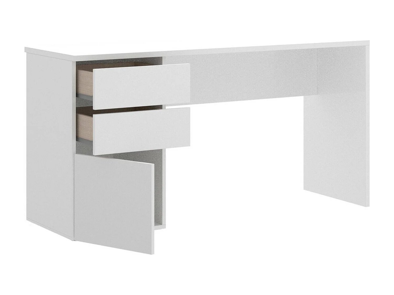 Dgabbi Bureau, Multifunctioneel bureau voor kantoor of slaapkamer, Lineaire studeertafel met 2 laden en 1 deur, 139x60h75 cm, Wit