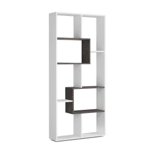 Ddemira boekenkast, Multi-positie boekenkast met 8 vakken, Kantoorplank, Ruimteverdelerplank, 80x25h180 cm, Wit en Oxide