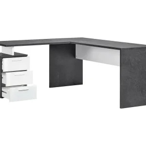 Dmora Bureau Mark 60x180x75h cm Glanzend Grijs, 3 Laden Modulair Hoek, Gemaakt in Italië Dmora Bureau Mark 60x180x75h cm Glanzend Grijs, 3 Laden Modulair Hoek, Gemaakt in Italië