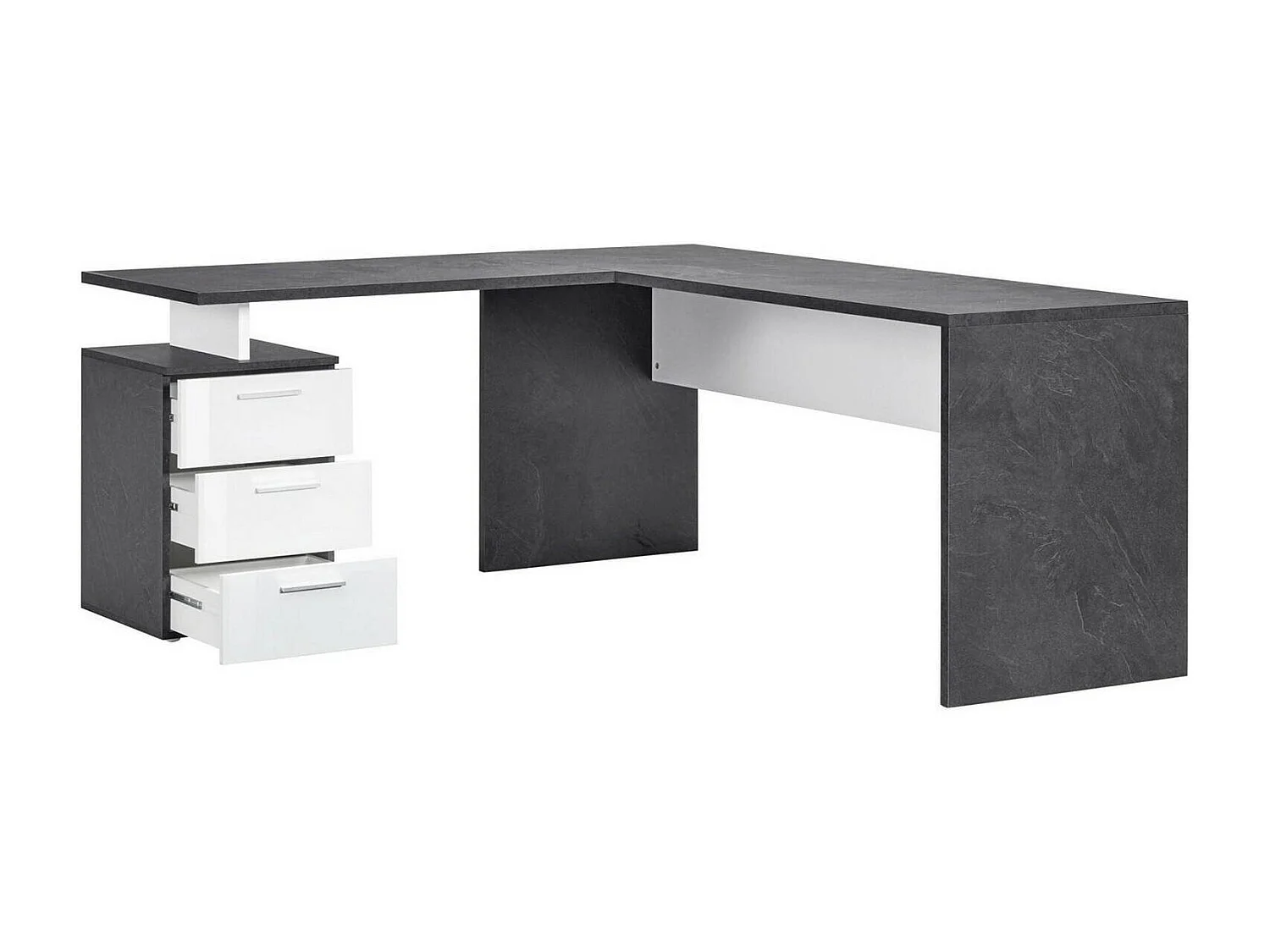 Dmora Bureau Mark 60x180x75h cm Glanzend Grijs, 3 Laden Modulair Hoek, Gemaakt in Italië