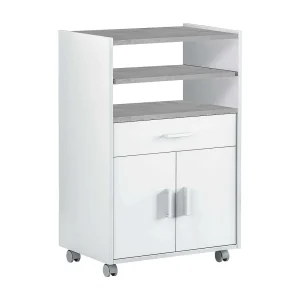 Dmatte trolley, Extra keukenkast op wielen, Multifunctionele kledingkast met 2 deuren en 1 plank, 59x40h92 cm, Wit