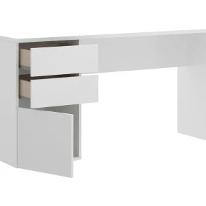 Dmora Bureau Lagoni 60x139x75h cm Wit Glanzend 2 Laden, Modulair, 1 Deur Dmora Bureau Lagoni 60x139x75h cm Wit Glanzend 2 Laden, Modulair, 1 Deur
