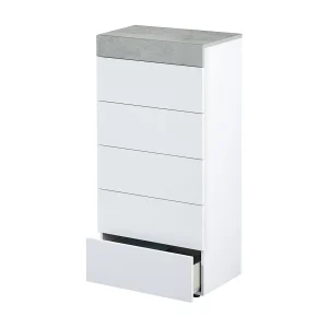 Dferri ladekast, ladekast met 5 laden, ladekast voor de slaapkamer, moderne ladekast, 61x40h118 cm, Wit