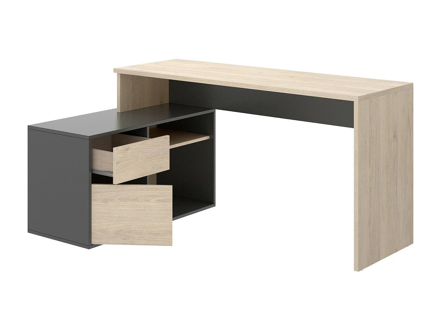 Dmora Bureau Gardena 92x139x75h cm Antraciet 2 Planken Hoek, een Lade