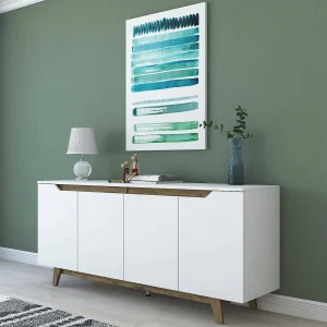 Dpaves dressoir, woonkamerbuffet, woonkamerplank, keukenkast, 180x45h79 cm, wit en walnoot Dpaves dressoir, woonkamerbuffet, woonkamerplank, keukenkast, 180x45h79 cm, wit en walnoot