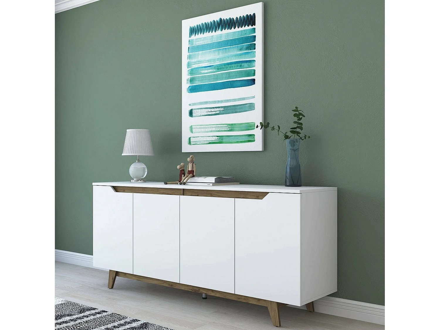 Dpaves dressoir, woonkamerbuffet, woonkamerplank, keukenkast, 180x45h79 cm, wit en walnoot