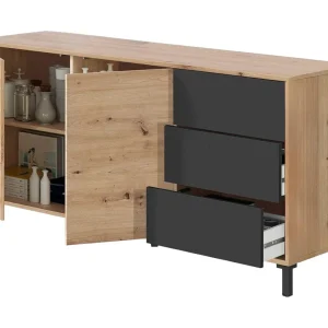 Dressoir Concord 41x154x75h cm Bruine Eiken Noten 2 Planken 3 Laden, Kast 2 Deuren