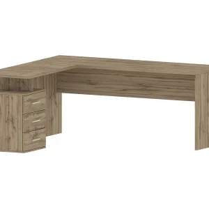 Dmora Bureau Mark 60x180x75h cm Bruin Eiken 3 Laden Hoek, Modulair Gemaakt in Italië Dmora Bureau Mark 60x180x75h cm Bruin Eiken 3 Laden Hoek, Modulair Gemaakt in Italië