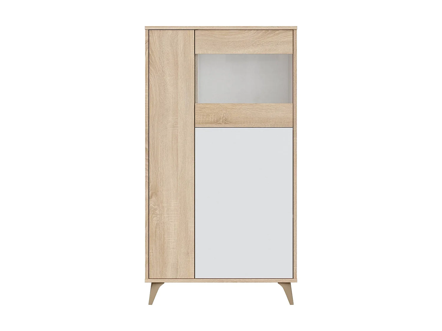 Daceved vitrinekast, Moderne vitrinekast met 3 deuren, Dressoir voor woonkamer of lounge, Hoog dressoir met planken, 77x33h142 cm, Eiken en Wit